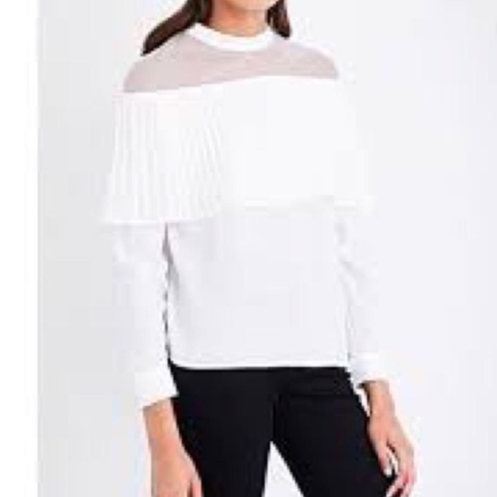 NWOT Maje White Off-Shoulder Pleated Sheer Panel Top